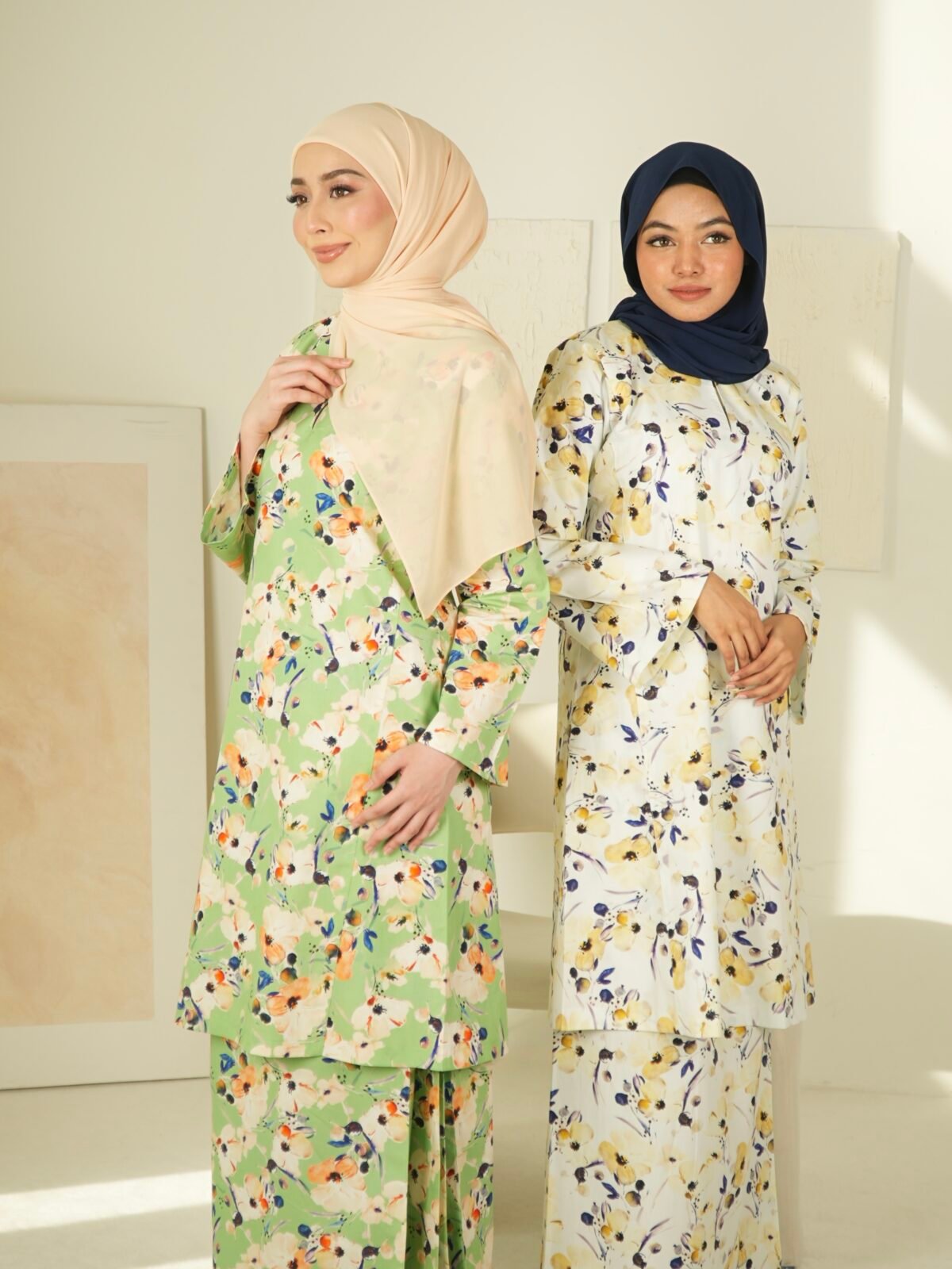 Kurung Pahang Rossa - Poppy Green & Poppy White